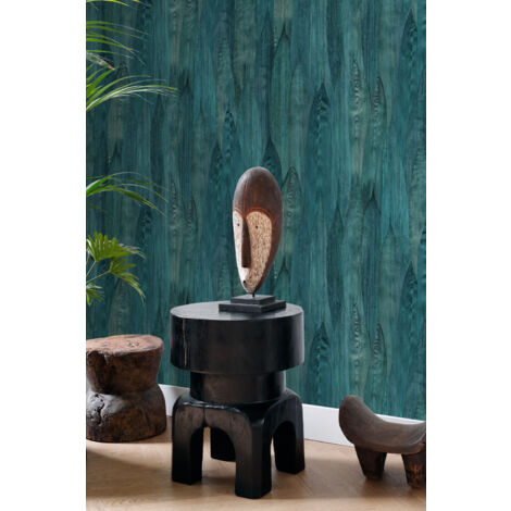 papier peint feuilles bleu canard  - Origin Wallcoverings