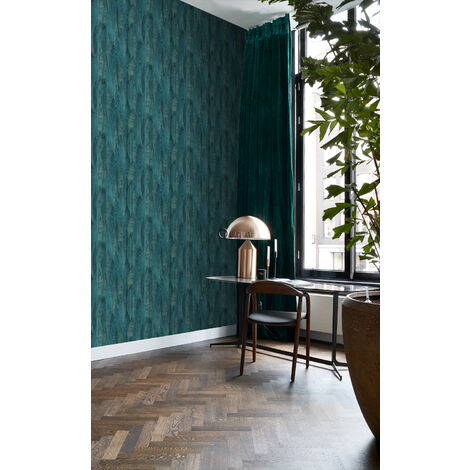 papier peint feuilles bleu canard  - Origin Wallcoverings