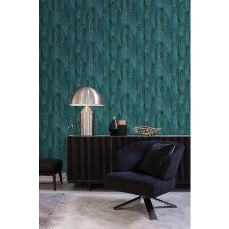 papier peint feuilles bleu canard  - Origin Wallcoverings