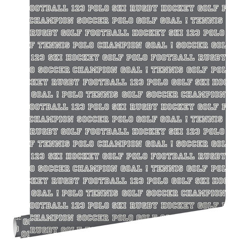 papier peint textes de sport gris foncé - ESTAhome (1/5)