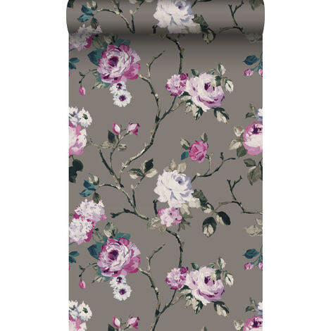 papier peint fleurs taupe et lilas violet  - Origin Wallcoverings (1/5)