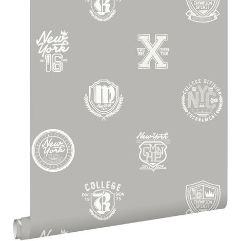 papier peint emblèmes scolaires taupe - ESTAhome (1/5)