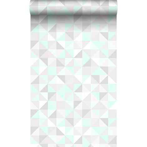 papier peint triangles vert menthe pastel, gris chaud clair, blanc mat et vert émeraude brillant - Origin Wallcoverings (1/5)