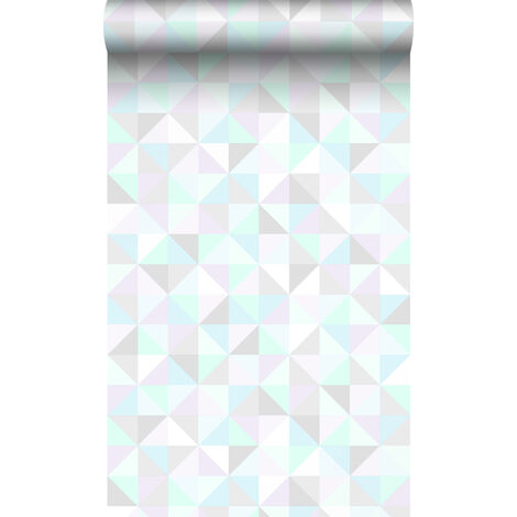 papier peint triangles violet lavende pastel, vert menthe pastel, gris argent brillant et bleu pastel - Origin Wallcoverings (1/5)
