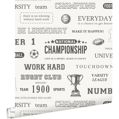 papier peint citations de sport noir sur blanc cassé - ESTAhome (1/5)