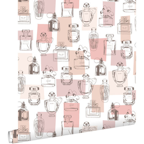 papier peint bouteilles de parfum rose pêche brillante - ESTAhome (1/5)