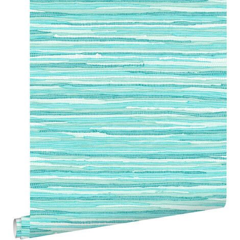 papier peint motif tissé turquoise  - ESTAhome (1/5)