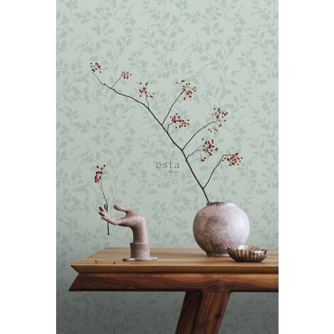 papier peint feuilles vert céladon  - ESTAhome