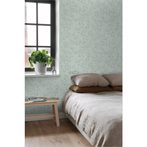 papier peint feuilles vert céladon  - ESTAhome