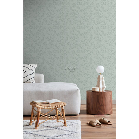 papier peint feuilles vert céladon  - ESTAhome