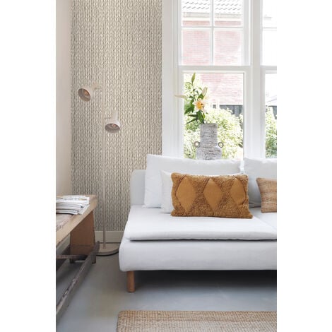 papier peint osier tissé beige crème clair  - ESTAhome