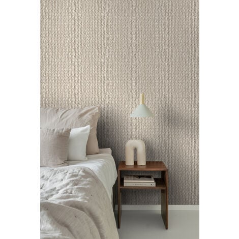 papier peint osier tissé beige crème clair  - ESTAhome