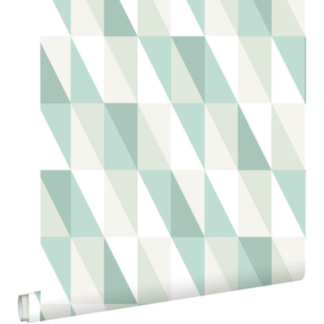 papier peint triangles graphiques vert menthe et bleu - ESTAhome (1/5)