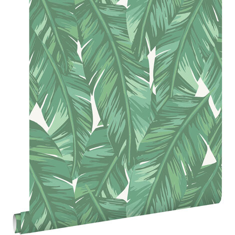 papier peint feuilles de bananier vert jade  - ESTAhome