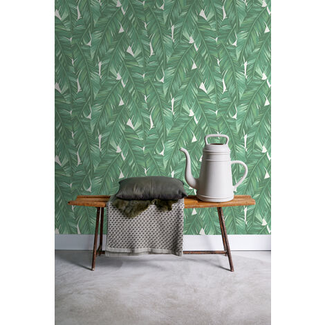 papier peint feuilles de bananier vert jade  - ESTAhome