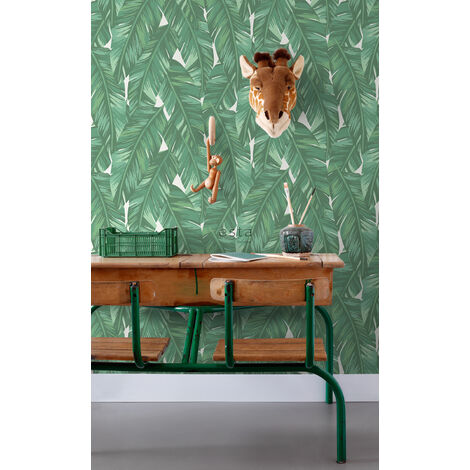 papier peint feuilles de bananier vert jade  - ESTAhome