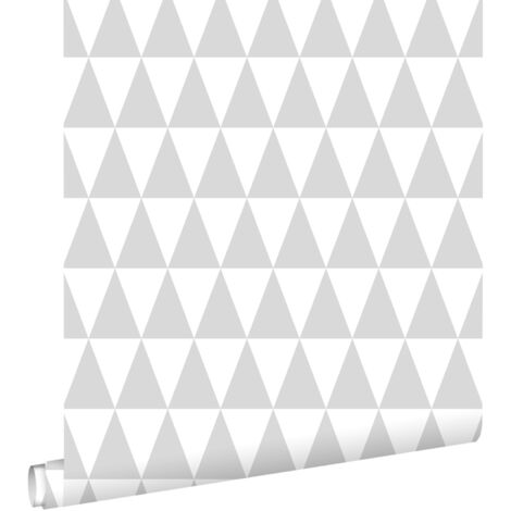 papier peint triangles géométriques graphiques gris chaud clair et blanc mat - ESTAhome (1/5)
