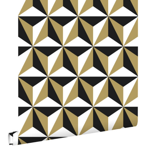 papier peint motif graphique or brillant, blanc et noir - ESTAhome (1/4)