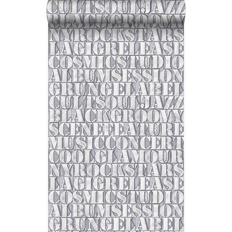 papier peint vieilles lettres imprimées en fer gris clair - Origin Wallcoverings (1/5)