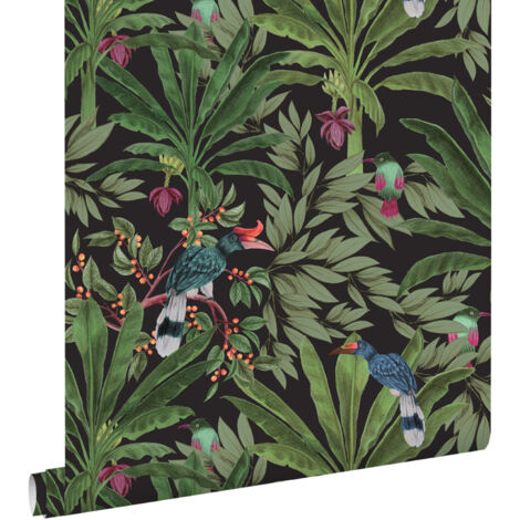 papier peint feuilles tropicales noir et vert jungle - ESTAhome (1/5)