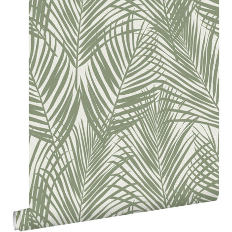 papier peint feuilles de palmier vert olive grisé  - ESTAhome (1/5)