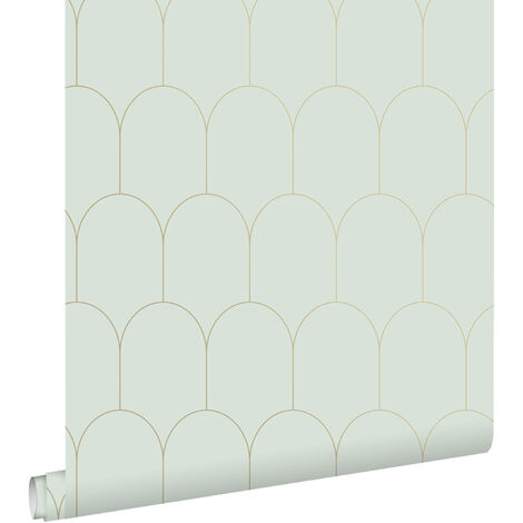 papier peint art déco vert menthe clair et or - ESTAhome (1/5)