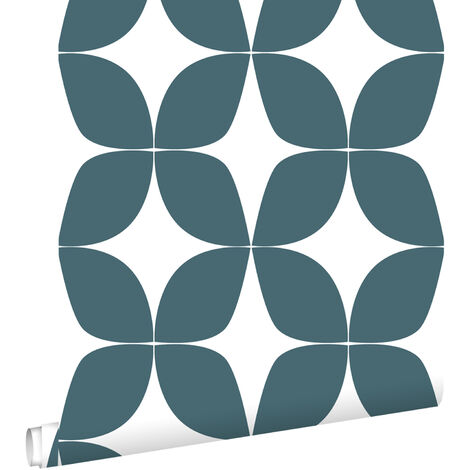 papier peint motif graphique blue foncé grisé et blanc - ESTAhome (1/5)