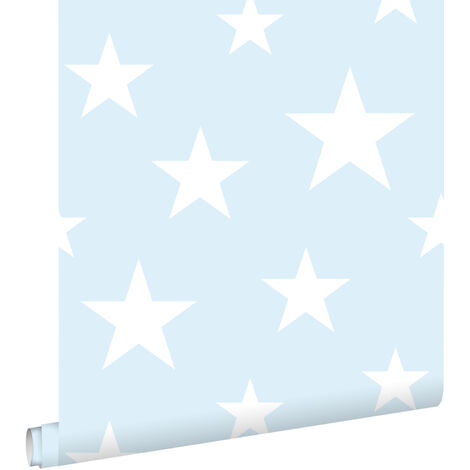papier peint grandes et petites étoiles bleu clair et blanc - ESTAhome (1/5)