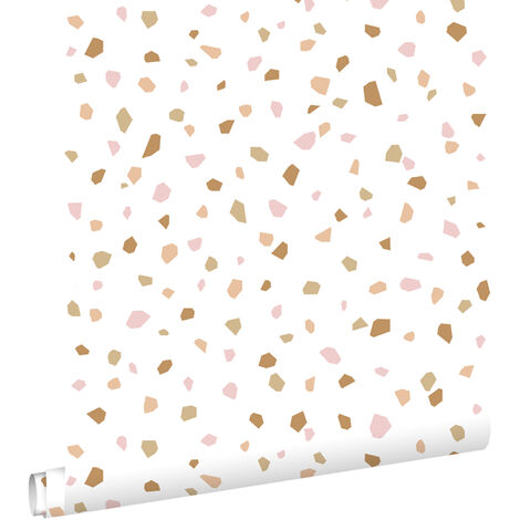 papier peint imitation terrazzo rose clair, orange chaude et beige - ESTAhome (1/5)