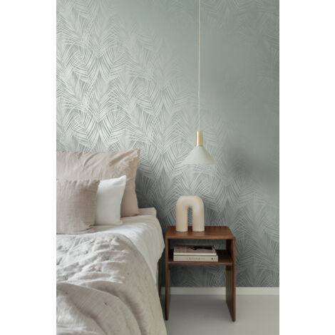 papier peint feuilles de palmier vert grisé  - Origin Wallcoverings