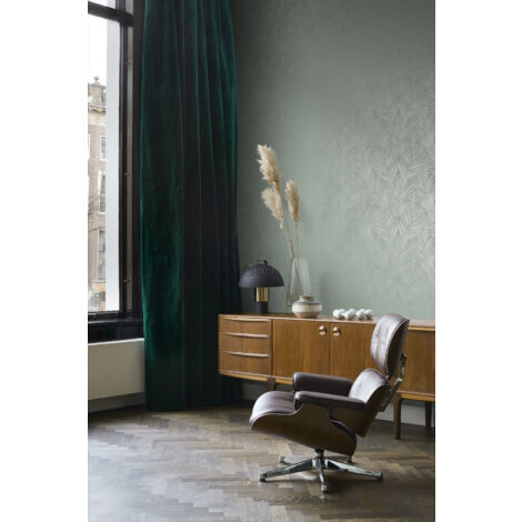 papier peint feuilles de palmier vert grisé  - Origin Wallcoverings