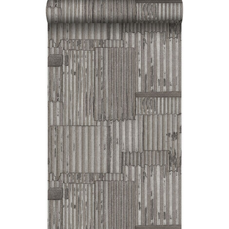 papier peint tôles ondulées en métal industrielles 3D gris foncé - Origin Wallcoverings (1/5)