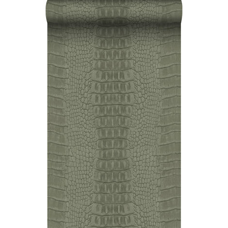 papier peint peau de crocodile vert olive grisé - Origin Wallcoverings (1/5)