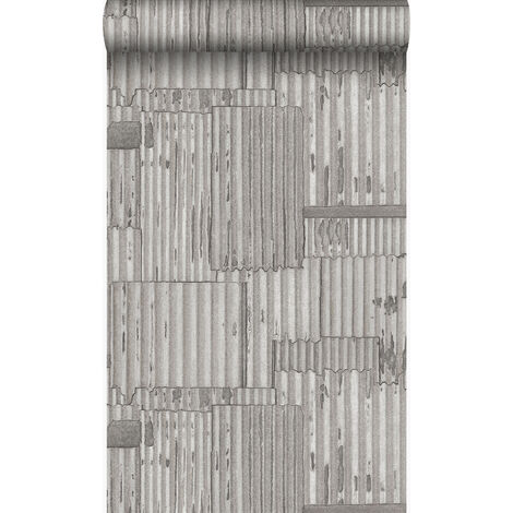 papier peint tôles ondulées en métal industrielles 3D gris clair  - Origin Wallcoverings