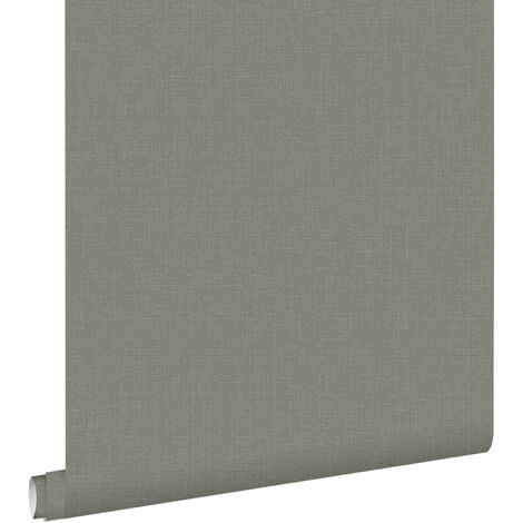 papier peint effet lin vert olive grisé  - ESTAhome (1/5)