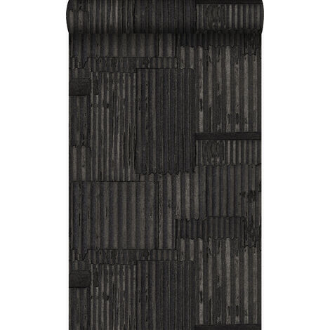 papier peint tôles ondulées en métal industrielles 3D noir  - Origin Wallcoverings