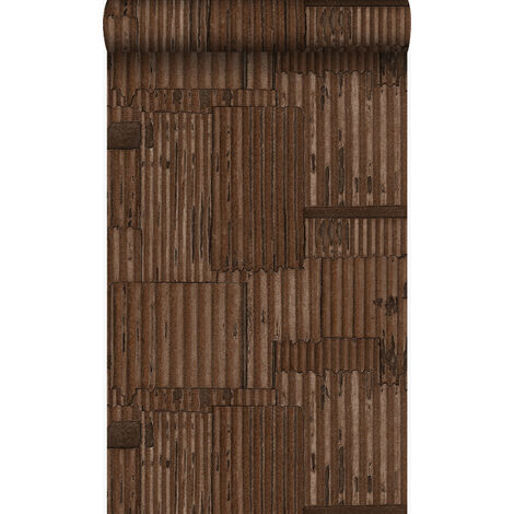 papier peint tôles ondulées en métal industrielles 3D brun rouille  - Origin Wallcoverings