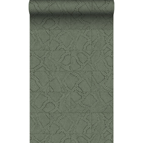 papier peint motif de carrellages avec imitation peau de serpent vert grisé - Origin Wallcoverings (1/5)