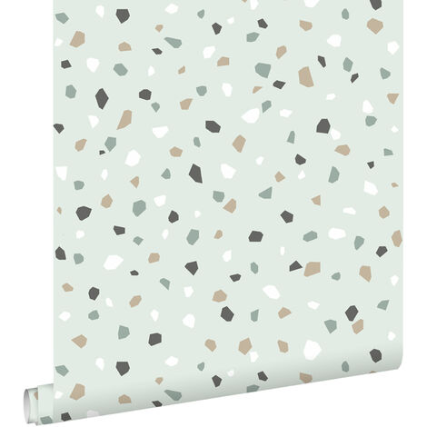 papier peint imitation terrazzo vert menthe, blanc et gris  - ESTAhome (1/5)