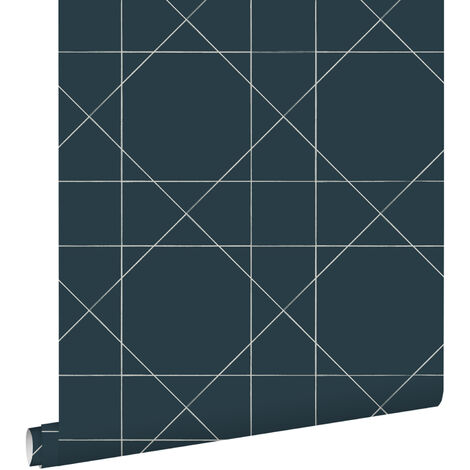 papier peint lignes graphiques bleu foncé - ESTAhome (1/5)