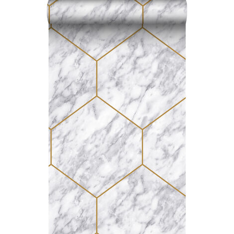 papier peint hexagone effet marbre blanc, gris et or - Origin Wallcoverings (1/5)