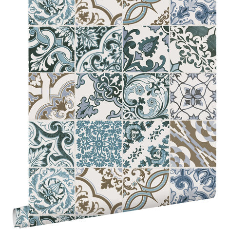 papier peint carreaux de ciment bleu et beige - ESTAhome (1/5)