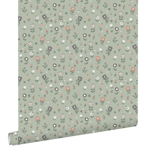 papier peint fleurs vert grisé  - ESTAhome (1/5)