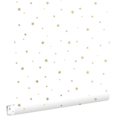 Papier peint à motif étoiles blanches et dorées – Dimensions 53cm x 10,05m – Installation facile sans table à tapisser – Écologique et durable – Estahome (1/5)