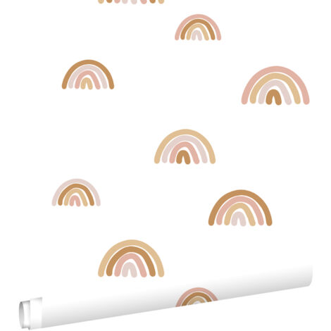 Papier peint intissé arcs en ciel rose terracotta – Dimensions 53cm x 10,05m – Écologique et facile à poser – Raccord sauté 26,5cm – Estahome (1/5)