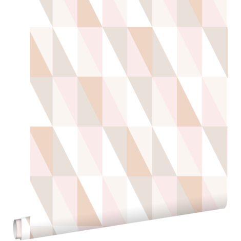 papier peint triangles graphiques rose clair, orange chaude et beige - ESTAhome (1/5)