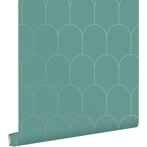 papier peint art déco bleu canard et or - ESTAhome (1/5)