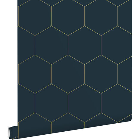 papier peint hexagone bleu foncé et or - ESTAhome (1/5)