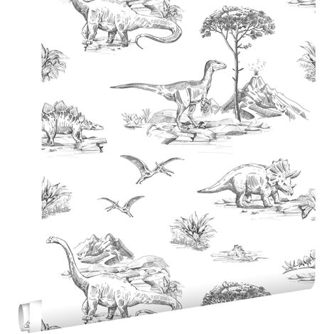 papier peint dinosaures noir et blanc - ESTAhome (1/5)