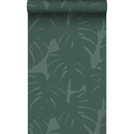 papier peint feuilles avec structure tissée bleu canard - Origin Wallcoverings (1/5)